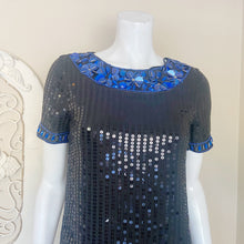 Load image into Gallery viewer, CeCe | Womens Black and Blue Sequin Short Sleeve Shift Dress | Size: 2
