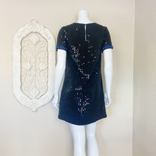 Load image into Gallery viewer, CeCe | Womens Black and Blue Sequin Short Sleeve Shift Dress | Size: 2
