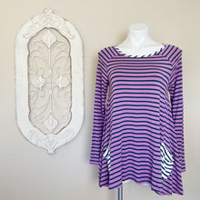 Load image into Gallery viewer, Matilda Jane | Womens Purple and Navy Blue Stripe Long Sleeve Tunic Top with Pockets | Size: S
