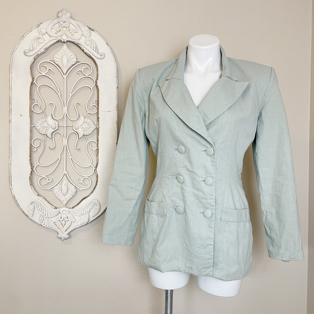 Rampage | Womens Light Green Linen Blend Double Breasted Blazer Jacket | Size: S