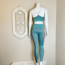 Load image into Gallery viewer, Womens Aqua Green and Stripe Knit Retro Style Legging and Bra Set | Size: XS
