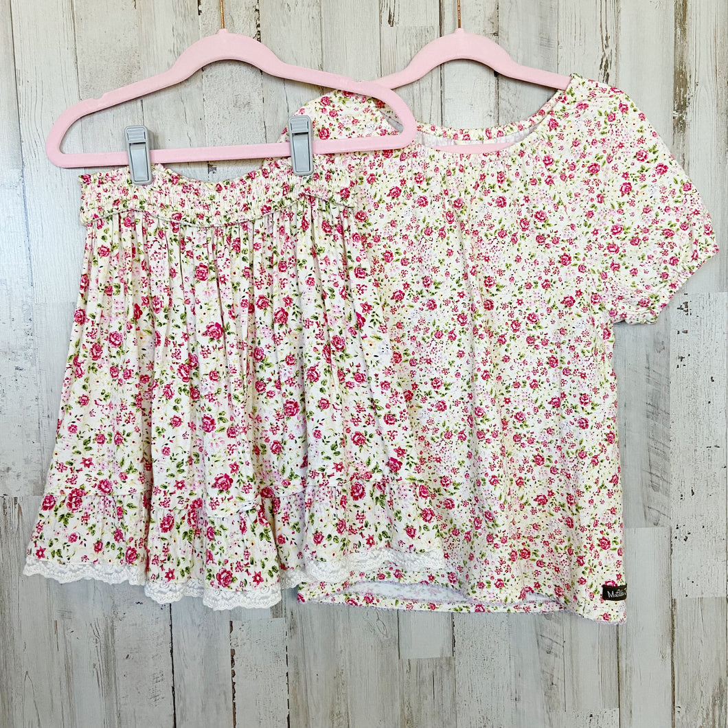 Matilda Jane | Girls Cream and Pink Floral Print Short Sleeve Top and Skirt Set | Size: 12Y