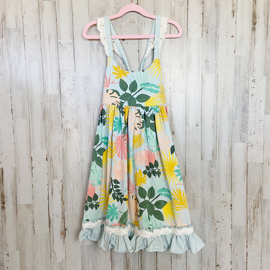 Matilda Jane | Girls Blue Tropical Print Criss Cross Back Dress | Size: 12Y
