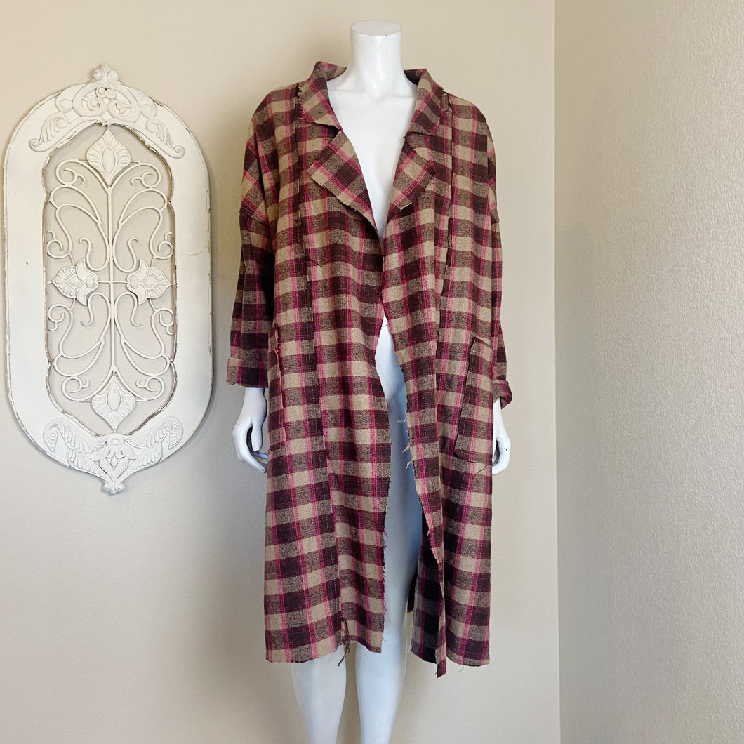 POL | Womens Brown and Pink Plaid Open Long Shacket with Tags | Size: M