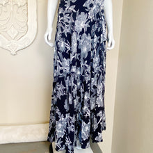 Load image into Gallery viewer, Aakaa | Womens Navy and White Floral Print Thin Strap Side Slit Dress | Size: M
