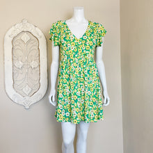 Load image into Gallery viewer, Abound | Womens Green and Yellow Floral Print Short Sleeve Mini Dress | Size: S
