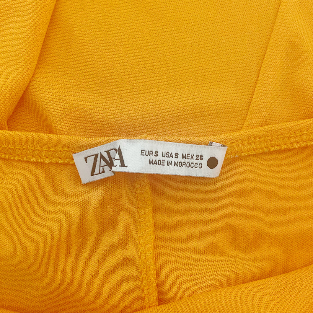 Zara | Womens Bright Sorbet Orange Drape Front Fitted Dress | Size: S
