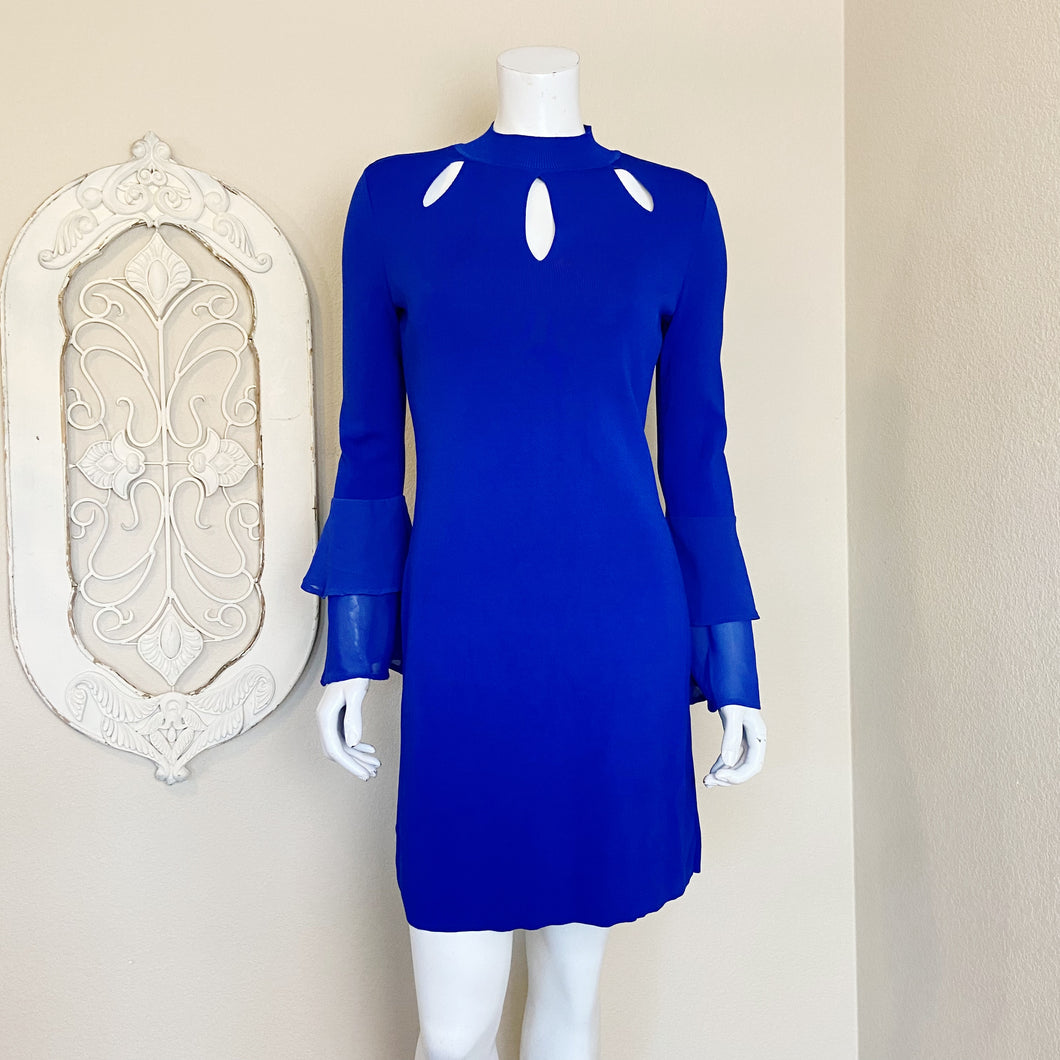 INC | Womens Blue Knit Long Bell Sleeve Mockneck Dress | Size: M