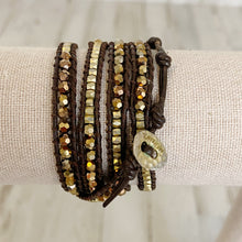 Load image into Gallery viewer, Nakamol | Womens Brown Leather and Gold Boho Bead 5 Layer Wrap Bracelet
