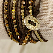 Load image into Gallery viewer, Nakamol | Womens Brown Leather and Gold Boho Bead 5 Layer Wrap Bracelet
