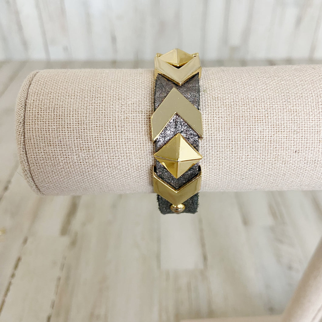 King Star | Womens Metallic Silver Leather and Gold Bracelet