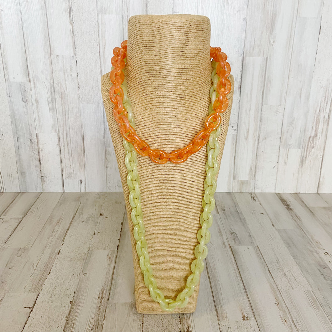 Women's Lime Green and Coral Plastic Chain Link Necklace Set