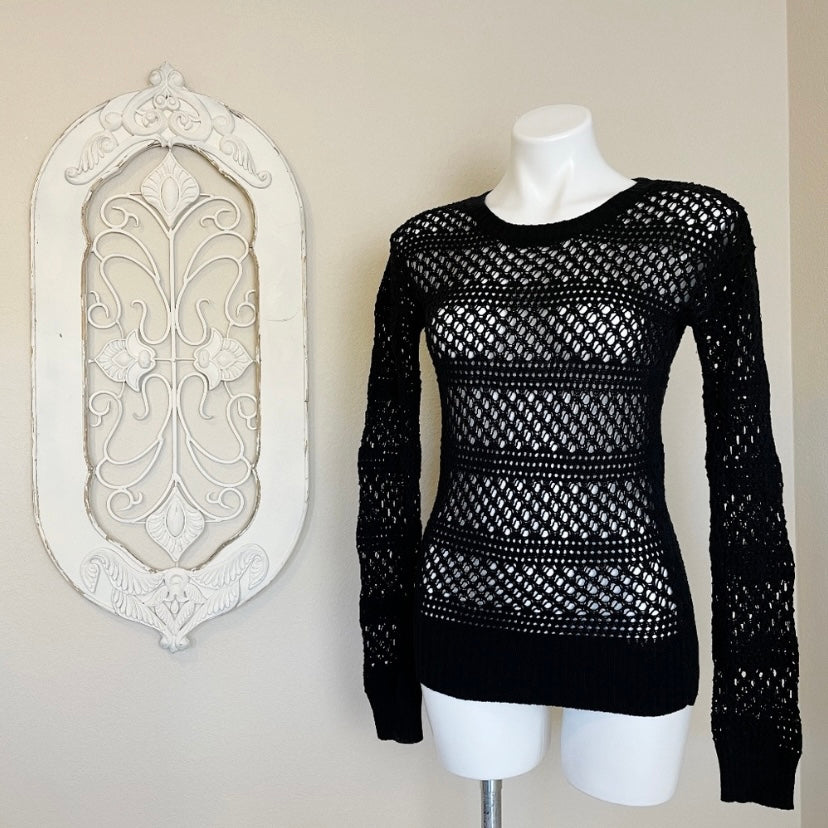 St. Roche | Women's Black Open Knit Pullover Sweater | Size: S