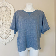 Load image into Gallery viewer, Toad&amp;Co. | Womens Heather Blue Cropped Short Sleeve Pullover Sweatshirt | Size: XL
