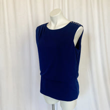 Load image into Gallery viewer, White House Black Market | Women&#39;s Dark Navy Blue Sleeveless Blouse with Studded Shoulders | Size: L

