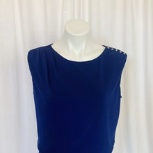 Load image into Gallery viewer, White House Black Market | Women&#39;s Dark Navy Blue Sleeveless Blouse with Studded Shoulders | Size: L
