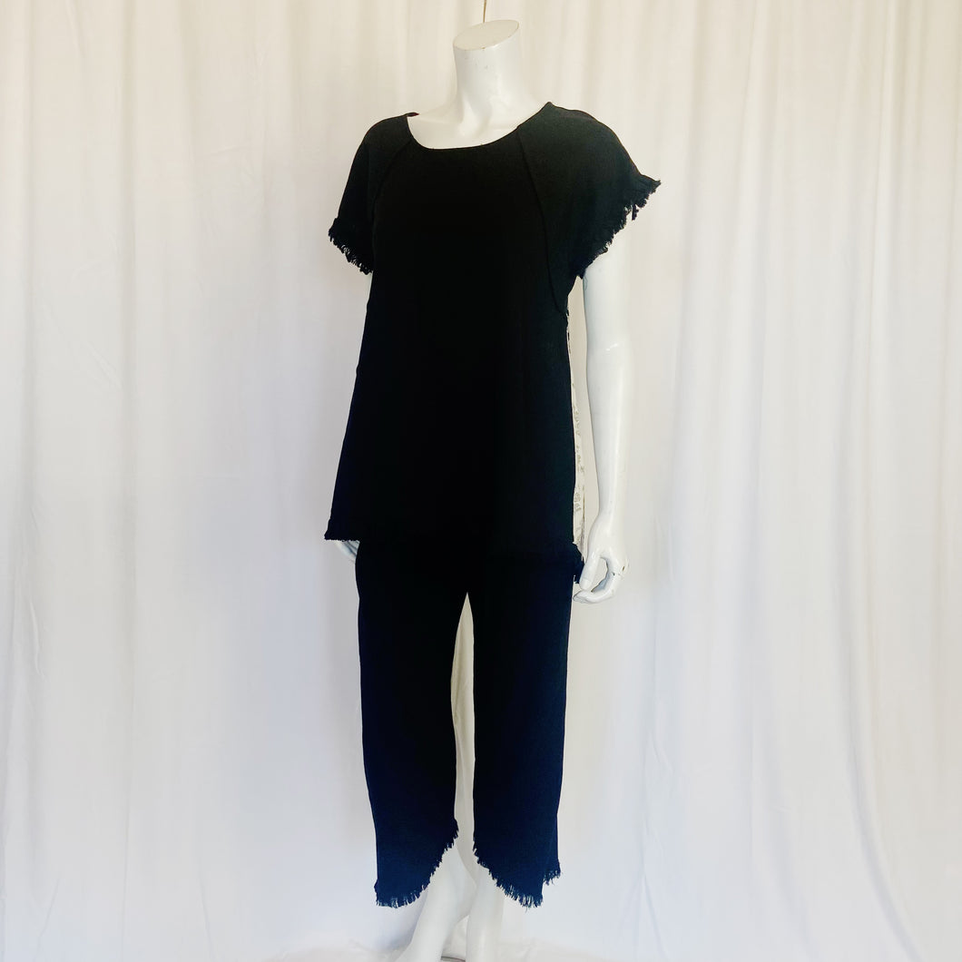 Umgee | Women's Black Linen Blend Boho Short Sleeve Top and Pant Set with Tags | Size: S