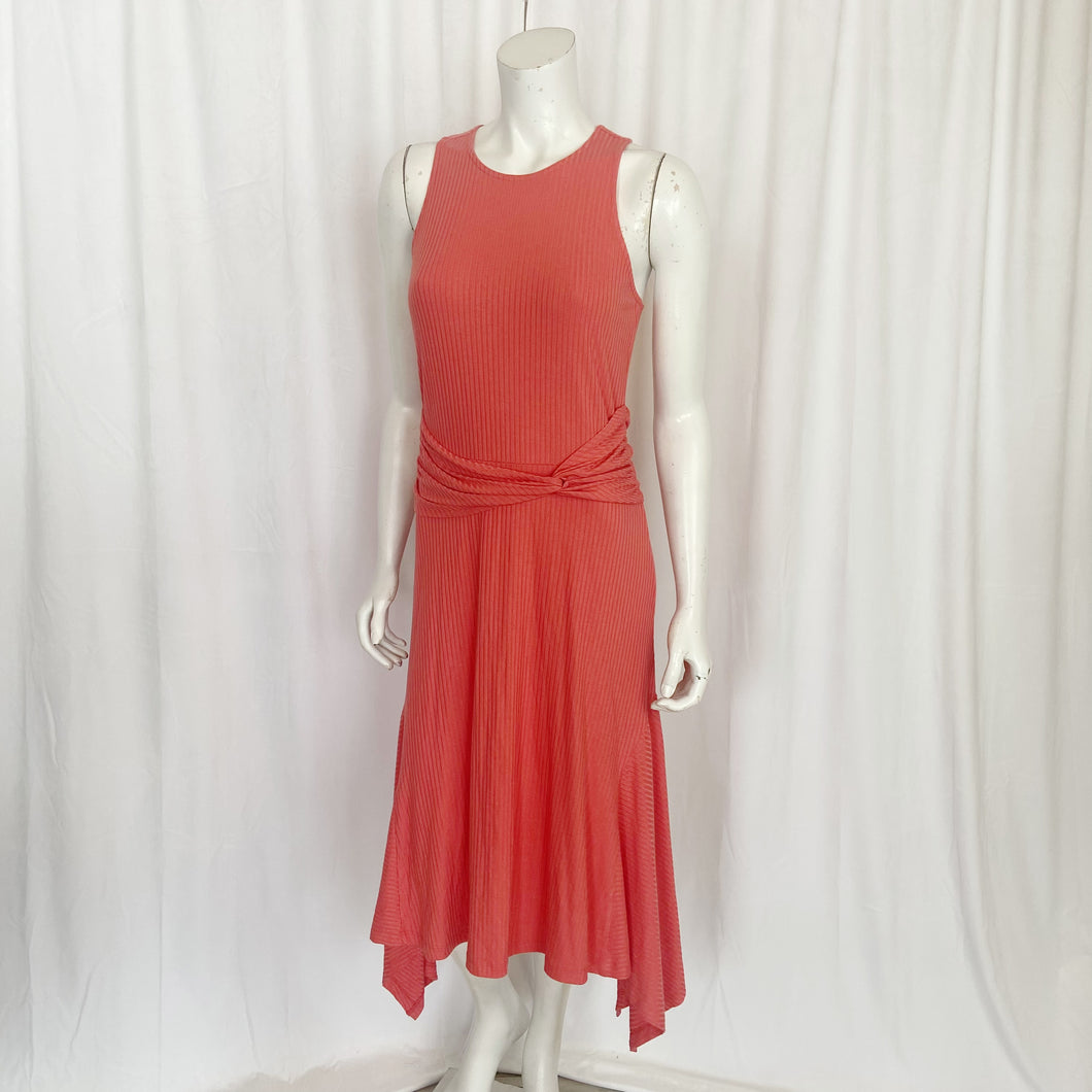 Anthropologie | Women's Coral Ribbed Sleeveless Fit and Flare Midi Dress | Size: M