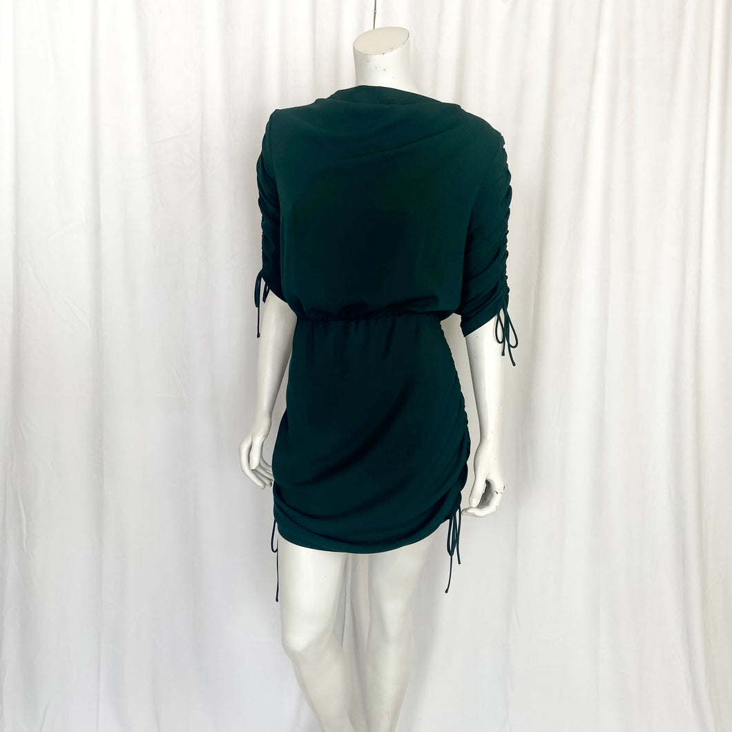 Amanda Uprichard | Women's Jewel Tone Green Ruched Tie Side Dress | Size: M