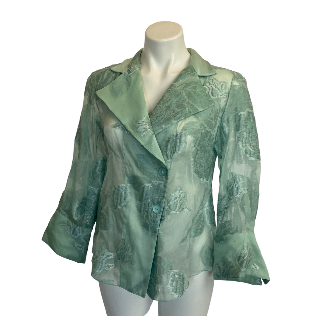 Womens Light Sage Green Sheer Floral Print Jacket | Size: M