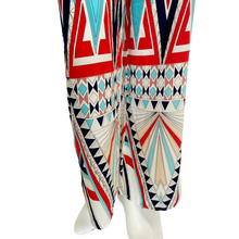 Load image into Gallery viewer, Black Bead | Womens Blue/White/Red/Peach Geometric Print Wide Leg Pants | Size: S
