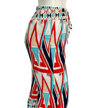 Load image into Gallery viewer, Black Bead | Womens Blue/White/Red/Peach Geometric Print Wide Leg Pants | Size: S
