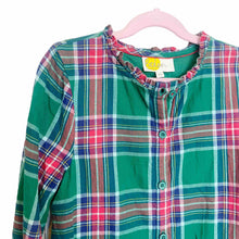 Load image into Gallery viewer, Boden | Girls Green and Red Plaid Print Button Down Long Sleeve Dress | Size: 9-10Y
