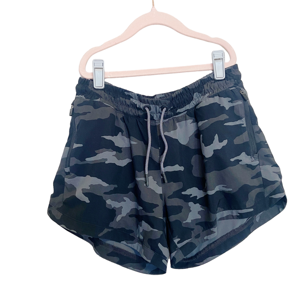 Athleta Girl | Girl's Black and Gray Camo Print Play More Athletic Shorts | Size: 14Y