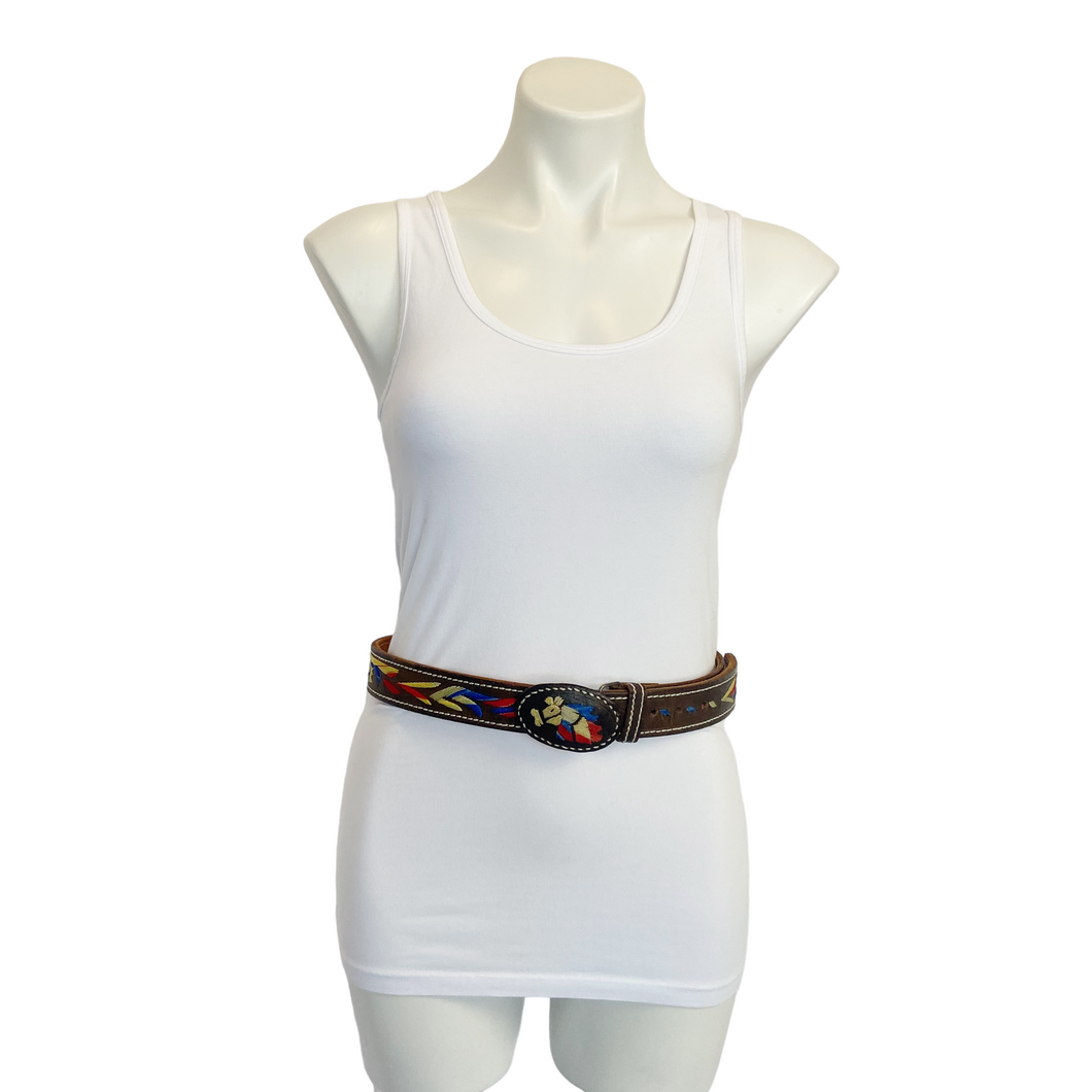 Women's Brown Leather Embroidered Horse Design Belt