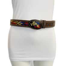 Load image into Gallery viewer, Women&#39;s Brown Leather Embroidered Horse Design Belt

