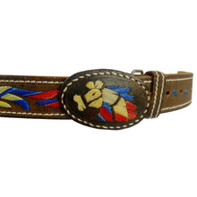 Load image into Gallery viewer, Women&#39;s Brown Leather Embroidered Horse Design Belt
