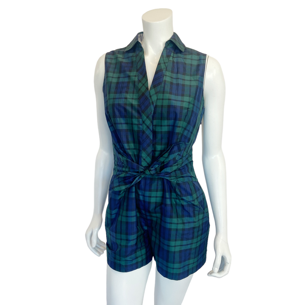 Vineyard Vines | Women's Blue and Green Blackwatch Taffeta Romper with Tags | Size: 2