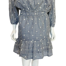 Load image into Gallery viewer, Madewell | Women&#39;s Blue and White Embroidered Top and Tiered Pull-On Mini Skirt in Gingham Check | Size: S
