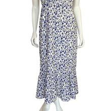Load image into Gallery viewer, Commense | Womens Cream and Blue Floral Print Off Shoulder Midi Dress with Tags | Size: L
