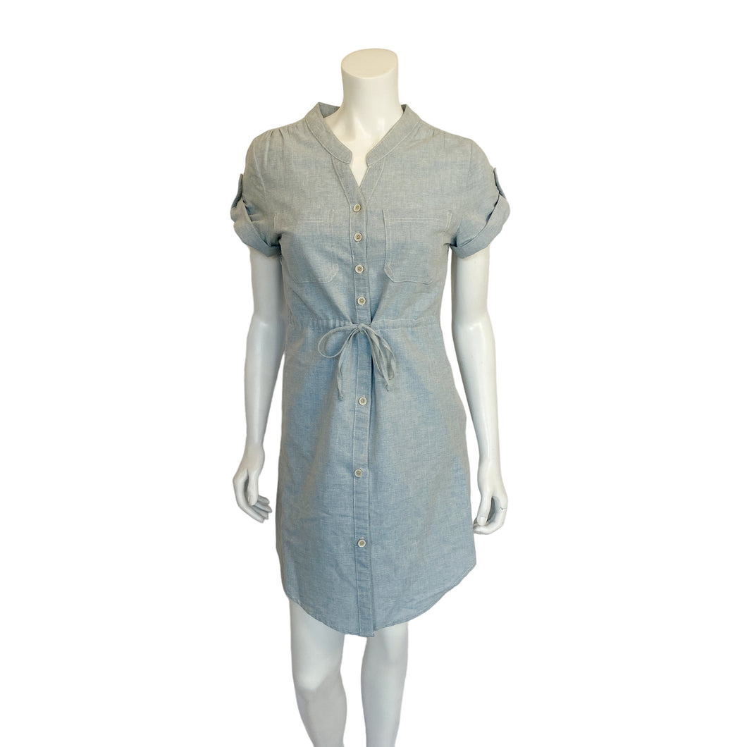 John & Jenn | Womens Light Blue Linen Button Down Short Sleeved Mini Dress | Size: S