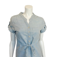 Load image into Gallery viewer, John &amp; Jenn | Womens Light Blue Linen Button Down Short Sleeved Mini Dress | Size: S
