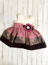 Load image into Gallery viewer, Bonnie Baby | Color Block Purple and Brown Taffeta Dress | Size: 3-6M
