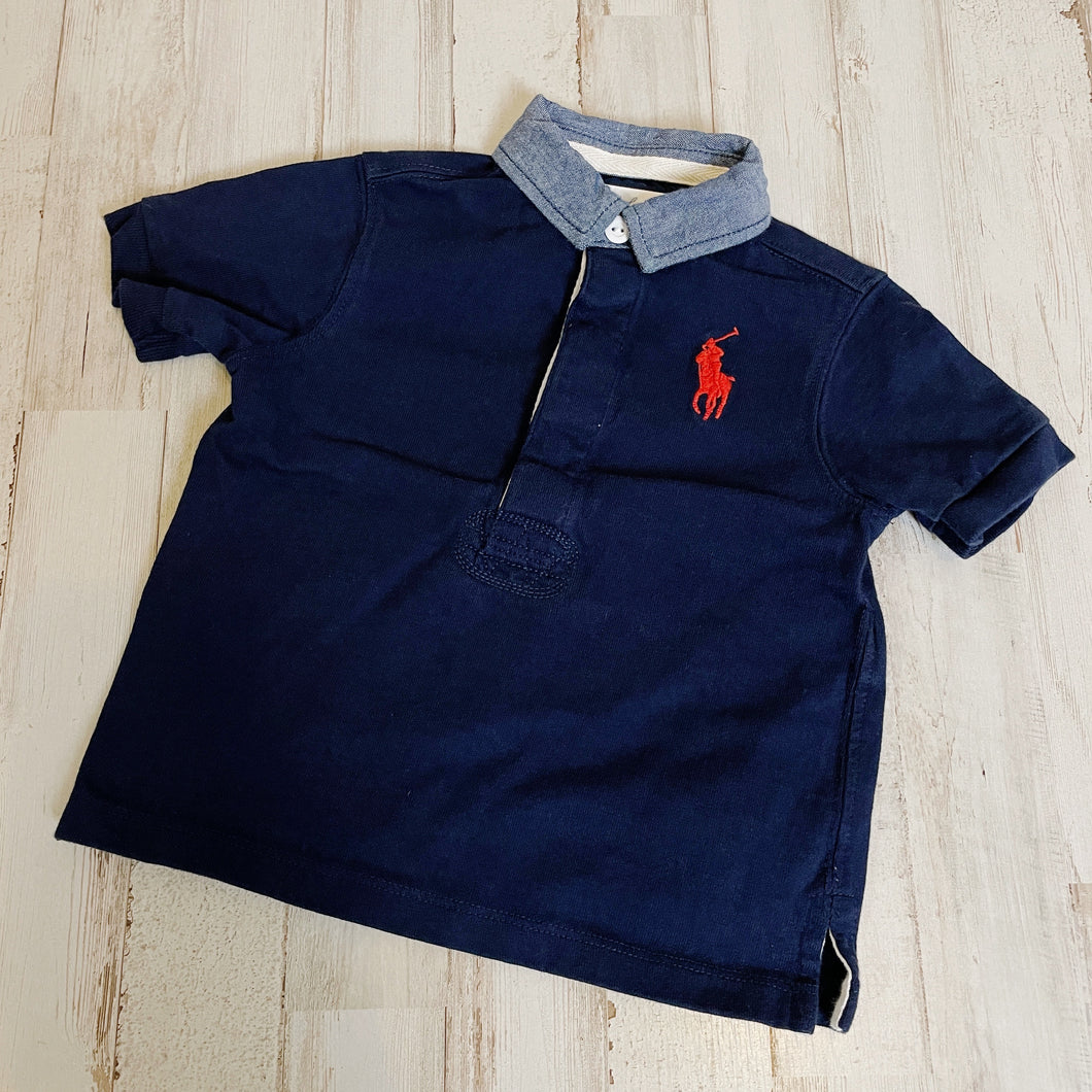 Ralph Lauren | Boy's Navy and Denim Collar Polo Tee | Size: 9M