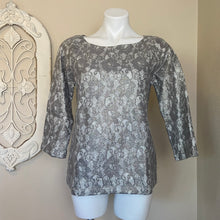 Load image into Gallery viewer, Banana Republic | Women&#39;s Silver, Cream and Gold Metallic Lace Long Sleeve Formal Top | Size: M
