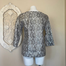 Load image into Gallery viewer, Banana Republic | Women&#39;s Silver, Cream and Gold Metallic Lace Long Sleeve Formal Top | Size: M
