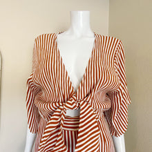 Load image into Gallery viewer, Faithful The Brand | Women&#39;s Rust and White Stripe Tie Knot Front Jumpsuit | Size: 4
