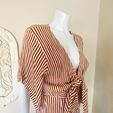 Load image into Gallery viewer, Faithful The Brand | Women&#39;s Rust and White Stripe Tie Knot Front Jumpsuit | Size: 4
