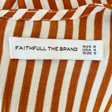 Load image into Gallery viewer, Faithful The Brand | Women&#39;s Rust and White Stripe Tie Knot Front Jumpsuit | Size: 4
