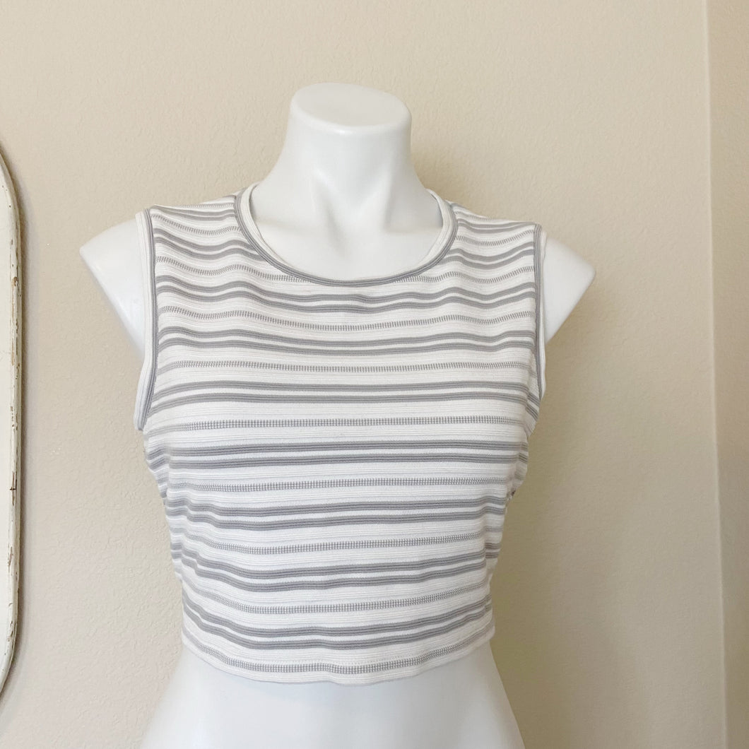 Club Monaco | Womens White and Gray Stripe Tie Back Crop Top | Size: L