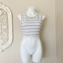 Load image into Gallery viewer, Club Monaco | Womens White and Gray Stripe Tie Back Crop Top | Size: L
