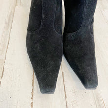 Load image into Gallery viewer, Stuart Weitzman | Womens Black Suede Leather Pointed Toe Kitten Heel Sock Boots | Size: 6
