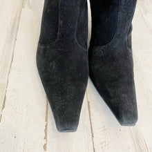 Load image into Gallery viewer, Stuart Weitzman | Womens Black Suede Leather Pointed Toe Kitten Heel Sock Boots | Size: 6
