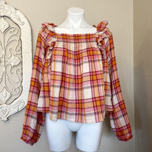 Load image into Gallery viewer, Free People | Womens Pink and Orange Plaid Ruffle Long Sleeve Smock Tie Back Top | Size: L
