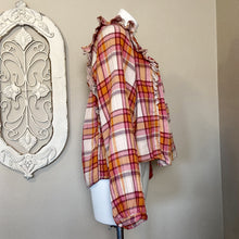 Load image into Gallery viewer, Free People | Womens Pink and Orange Plaid Ruffle Long Sleeve Smock Tie Back Top | Size: L
