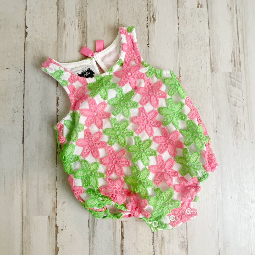 Mud Pie | Girls Neon Pink and Green Doily Onesie | Size: 6-9M